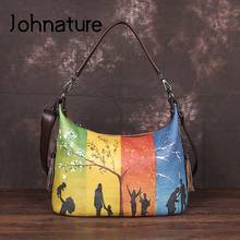 Johnature-Bolso Retro pintado a mano de cuero genuino para mujer, bandolera de piel de vaca, gran capacidad, 2021 2024 - compra barato