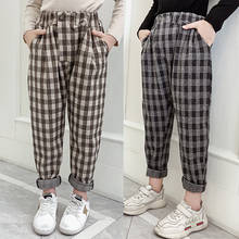 Girls Casual Plaid Pants British Style Suit Pants Autumn Winter Loose Long Pants Retro Trousers Children 4-14 Years Kids Clothes 2024 - buy cheap