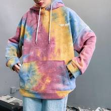 Oversized Tie-dye Women's Hoodies velvet Female Hooded Casual Sweatshirt Tops Harajuku Ladies Pullovers korean style clothes 2024 - buy cheap