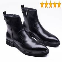 Botas de piel auténtica para hombre, botines de alta calidad, color negro, Vintage, para invierno, 2021 2024 - compra barato