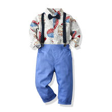 Tem doger autumn and winter baby boys clothing suits print shirt + jumpsuits  with tie 3 pcs little boy outfits 2024 - buy cheap