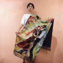 Winter Wool Scarf Women Designer Dancing Lover Print Poncho Luxury Cashmere Shawl Wrap Oil Painting Blanket Pashmina for Ladies 2024 - buy cheap