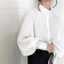 Mulheres escritório senhora manga comprida blusas casual único breasted coreano camisa sólida 2024 - compre barato