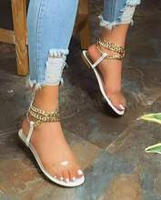Sandalias con cadena de metal y anillo en el tobillo para mujer, zapatos transparentes de tacón bajo de forma plana, zapatillas de mujer 35-43, novedad de verano 2021 2024 - compra barato