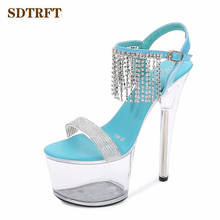 SDTRFT-zapatos de Stilettos transparentes para mujer, sandalias de plataforma con borlas de diamante, tacones finos de 13, 15 y 17cm, para boda 2024 - compra barato