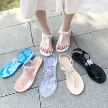 Sandálias femininas transparentes estilo europeu, sapatos casuais para o ar livre de praia para mulheres, sapatos baixos com cristais 2024 - compre barato