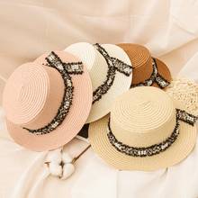 New Cute Girls Straw Hat Sun Straw Hats For Tour Summer Kids Double Pearl Lace Bow Pearl Princess Beach Cap Gorras 2024 - buy cheap