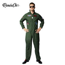 Reneecho Men Top Gun Costume Flight Suit Costume Fighter Pilot Jumpsuit With Necklace Halloween Costume For Adult 2024 - buy cheap