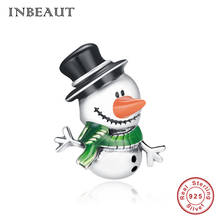 INBEAUT, серебро 925 пробы, оригинальное ювелирное изделие, маленький снеговик, рождественские бусы, подходят к браслету из стерлингового серебра, очаровательный женский подарок, сделай сам 2024 - купить недорого