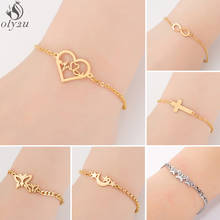 Oly2u Stainless Steel Charm Bracelet for Women Adjustable Chain Bracelets Bangles Gold Heartbeat Cross Bracelet Femme Jewelry 2024 - buy cheap