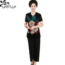 Uhytgf-conjunto feminino com duas peças, blusa curta com estampa no pescoço, tecido casual, folgado, plus size, 1037 2024 - compre barato