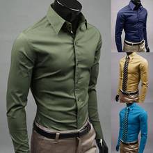 Men Dress Shirt New Fashion Men Solid Color Business Long Sleeve Men Button Turn Down Collar Shirt Top Polyester 2024 - buy cheap