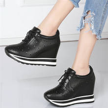 Fashion Sneakers Women Lace Up Genuine Leather Wedges High Heel Ankle Boots Female Round Toe Platform Pumps Shoes Casual Shoes 2024 - buy cheap