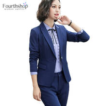 Senhora do escritório trabalho calças ternos mulheres uniformes de negócios outono primavera formal calças blazer conjunto moda 2020 terno feminino 4xl 3xl 2024 - compre barato