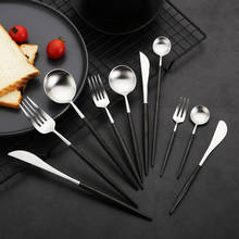 Tableware Cutlery Set Matte Black Silver 18/10 Stainless Steel Cutlery Complete Fork Knife Set Cutlery Dinner Set  Eco Friendly 2024 - buy cheap