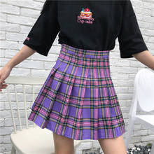 S 2XL New School Skirts Harajuku Purple Plaid High Waist Pleated Skirt Female Cute Mini Women Skirt Preppy Style Summer Skirt 2024 - buy cheap