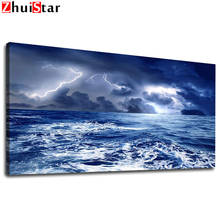 Ocean Waves Lightning Storm Weather Diamond painting cross stitch kits Diamond embroidery mosaic painting Seascape Scenery WHH 2024 - buy cheap