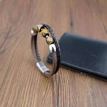 Изящные Ювелирные изделия натуральный камень тигровый глаз браслет для мужчин геометрической формы натуральный камень черный плетеный кожаный браслет подарки 2024 - купить недорого