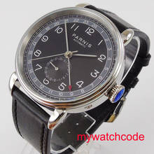 Parnis-reloj analógico con correa de cuero para hombre, accesorio de pulsera de acero inoxidable con esfera negra, movimiento automático, 24 horas de duración, 42mm, GMT 2024 - compra barato