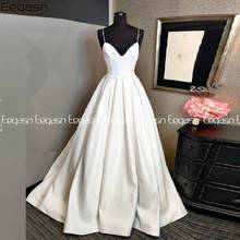 Eeqasn Princess Satin White Wedding Dresses 2021 Spaghetti Straps Long Train Wedding Gown with Buttons robe de mariage Cheap 2024 - buy cheap