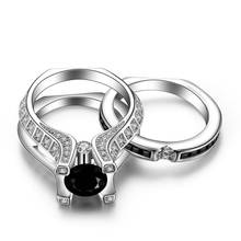 Набор классических свадебных колец с белым золотом и черным фианитом, модные черные драгоценные камни, коктейльное кольцо с кристаллами, рождественский подарок для женщин, ювелирные изделия 2024 - купить недорого