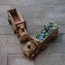 Crearive-maceta de madera en forma de coche, maceta colgante con bandeja de madera para decoración del hogar, mesa de escritorio, bonsái 2024 - compra barato