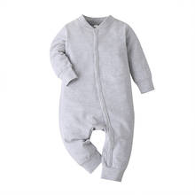 Macacão de algodão orgânico para bebês meninos, macacão para recém-nascidos de manga longa, pijama infantil liso preto e azul com zíper para primavera 2021 2024 - compre barato