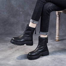 Bota feminina de couro legítimo, botas curtas com sola grossa e cano alto casual para outono 2020 2024 - compre barato