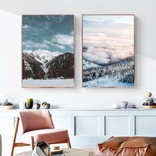 Pintura de tela de inverno, montanha, neve, paisagem, nórdico, posteres e impressões, quadros, arte de parede, imagem para sala, decoração de casa 2024 - compre barato