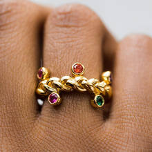 Женские кольца с разноцветными кристаллами, геометрические золотые кольца, изысканные обручальные свадебные украшения, подарочные аксессуары, размеры 6, 7, 8, 9, 10 2024 - купить недорого