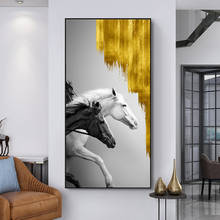 The Running Black White Horses Golden Poster Print Canvas Painting Art Animal Wall Art Pictures For Living Room Home Decor 2024 - buy cheap