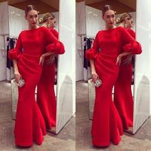 Elegant Red Mermaid Prom Dresses Jewel 3/4 Sleeves Satin Evening Gowns Floor Length Red Carpet Formal Dress Evening Gowns 2024 - buy cheap