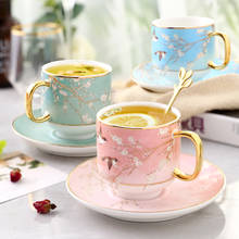 Juego de tazas de café de cerámica de lujo, accesorios de decoración para sala de estar, té de la tarde, flor, agua, taza de té con cuchara 2024 - compra barato