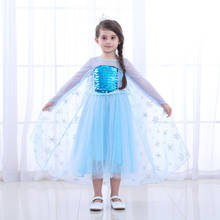 Vestido de verão da princesa elsa, vestido de malha de manga comprida, fantasia de aniversário, festa, natal, dia das bruxas, roupas de meninas 2024 - compre barato