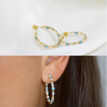 White cz Blue Turquoises stone paved cz cluster Circle Hoop earring for women Gold geometric jewelry 2024 - buy cheap