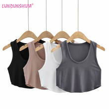 LUNDUNSHIJIA 2021 Summer Sexy Women's Streetwear Crop Top Elastic Cotton Sleeveless O-neck Curved Hem Tank Bar 2024 - buy cheap