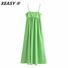 XEASY Za Dress Women Green Striped Slip Midi Woman Summer Dress 2021 Spaghetti Strap Sexy Backless Strappy Beach Long Dresses 2024 - buy cheap