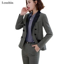 Lenshin High-quality 2 Piece Set Houndstooth Formal Pant Suit Blazer Office Lady Design Women Soft Jacket and Full-Length Pant 2024 - buy cheap