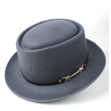 Men Women Wool Pork Pie Hat With Leather Belt Outdoor Casual Hat Panama Church Hat Flat Fedora Jazz Hat Size 58CM 2024 - buy cheap