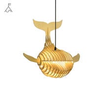 Lámpara colgante de madera hecha a mano con forma de ballena, luz E27 para sala de estar, hogar, decoración de restaurante 2024 - compra barato