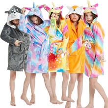 Flanela unicórnio toalha roupões para meninas pijamas animais com capuz crianças vestir meninos kigurumi sleepwear crianças cão raposa roupão 2024 - compre barato