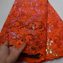 Tela de encaje de organza cortada a mano para vestido de fiesta, tejido africano naranja de alta calidad, con bordado de lentejuelas detallado y cuentas, 11 colores, OP20 2024 - compra barato