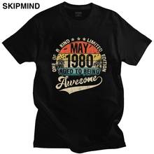 Classic Vintage May 1980 40th Birthday T-shirt Men Short Sleeve 40 Years Old Greeting Party Summer Tshirt Cotton Tee Shirt Merch 2024 - buy cheap