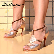 Ladingwu Ballroom Dance Shoes For Women Latin Dance Shoes Girls ladys Salsa Dance Shoes Champagne Golden Texture PU And Rhinesto 2024 - buy cheap