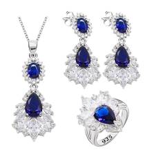 Dark Blue Sapphire 925 Silver Jewelry Set for Women Wedding Earrings Necklace Penant Ring White Green Red 4 Colors Available 2024 - buy cheap