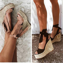 Large Size Beige Heeled Sandals Clogs Wedge 2021 Summer Female Shoe Big Black Platform Girls High Comfort Fashion Back Strap Sca 2024 - buy cheap