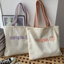 Smiley bordado bolsa de lona para senhoras grande capacidade sacos de compras retro simples estudante meninas diário classe tote bolsas 2024 - compre barato