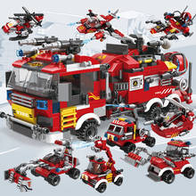 Blocos de construção de caminhões de combate a incêndio, conjunto 8 em 1 de blocos de construção de caminhões, aviões de resgate, figuras de bombeiro, brinquedos educacionais para meninos com 806 peças 2024 - compre barato
