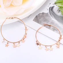 Pendientes de aro con borla de estrellas para mujer, aretes de aro de acero inoxidable, gran exageración, círculo geométrico, oro rosa, joyería de moda para fiesta 2024 - compra barato