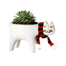 Cute Green Plants Flower Pot With Hole Ceramic Garden White Pots Cute Cat Succulent Ceramic Flower Pot With Cat Scarf Dropship 2024 - buy cheap